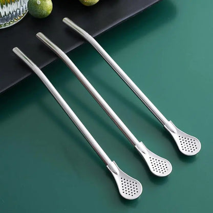2-in-1 Stainless Steel Straw & Spoon, Reusable Drinking Straw with Stirring Spoon & Filter