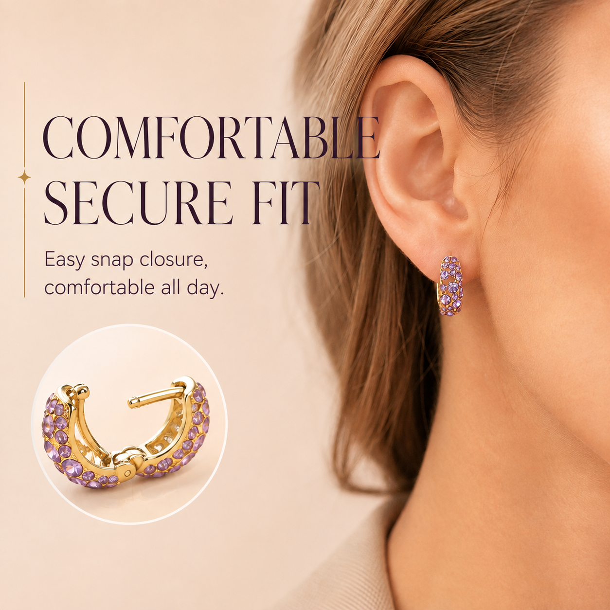 💜 Sparkling Light Purple Zircon Huggie Hoop Earrings