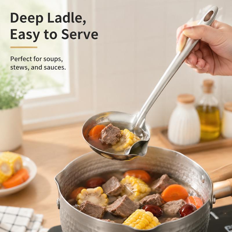 2 Counts, Stainless Steel Oil Separator Soup Ladle