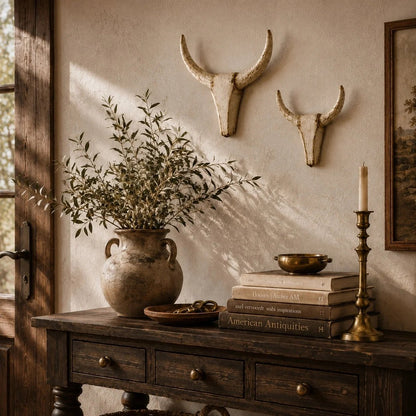 Vintage Distressed Longhorn Wall Sculpture