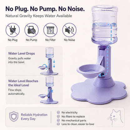 🎖️Gravity Cat Water Dispenser 🐱Cordless Raised Pet Water Bowl Anti-Spill ⚡No Electricity Needed