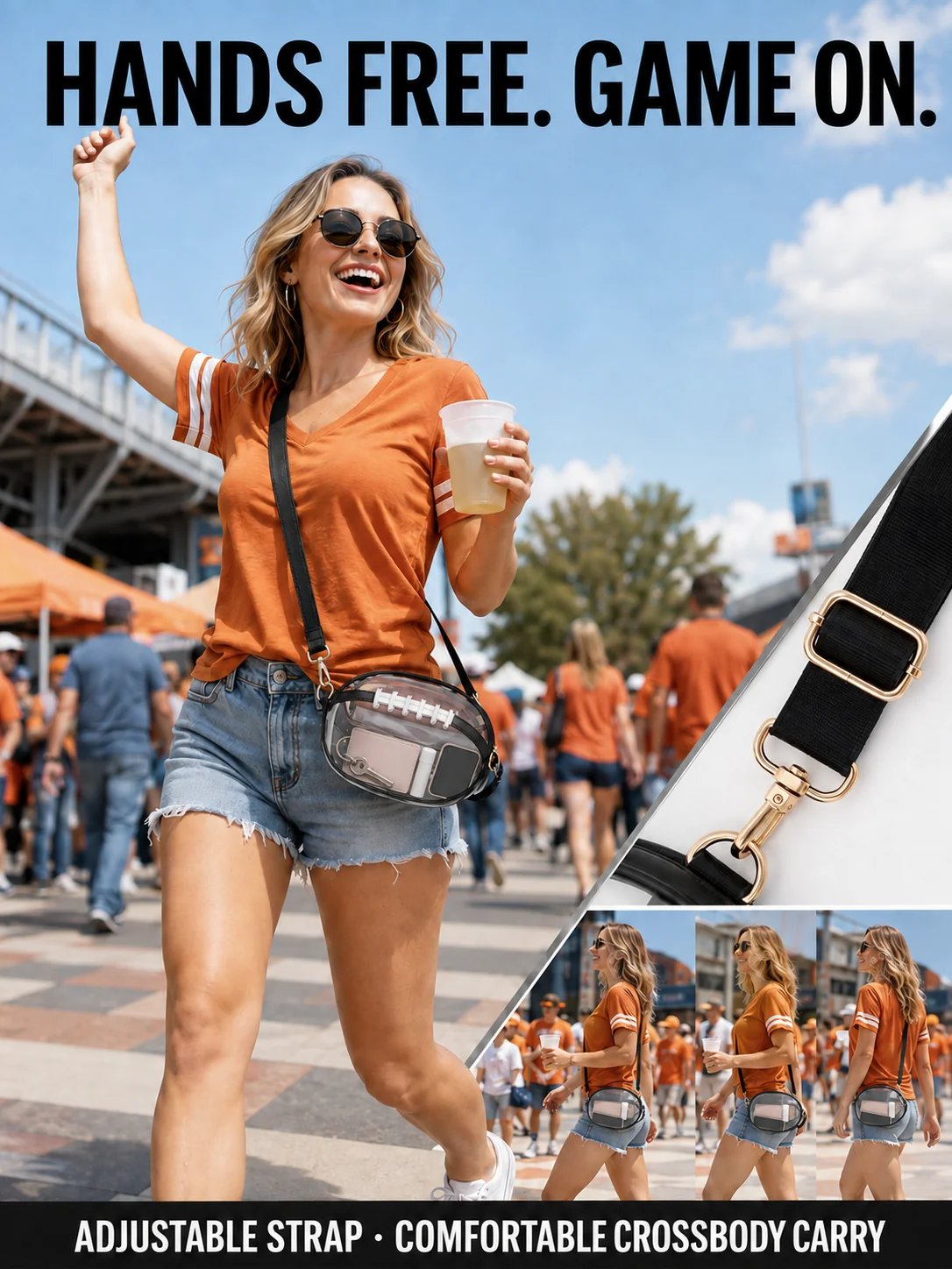 🏈 Game Day Favorite Clear Football Crossbody Bag with Adjustable Strap