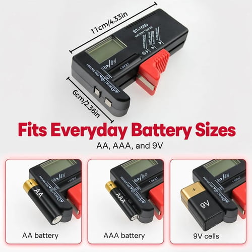 Digital Battery Checker – Large LCD display shows exact remaining power. Compact & portable – test before you toss! 🧪💪