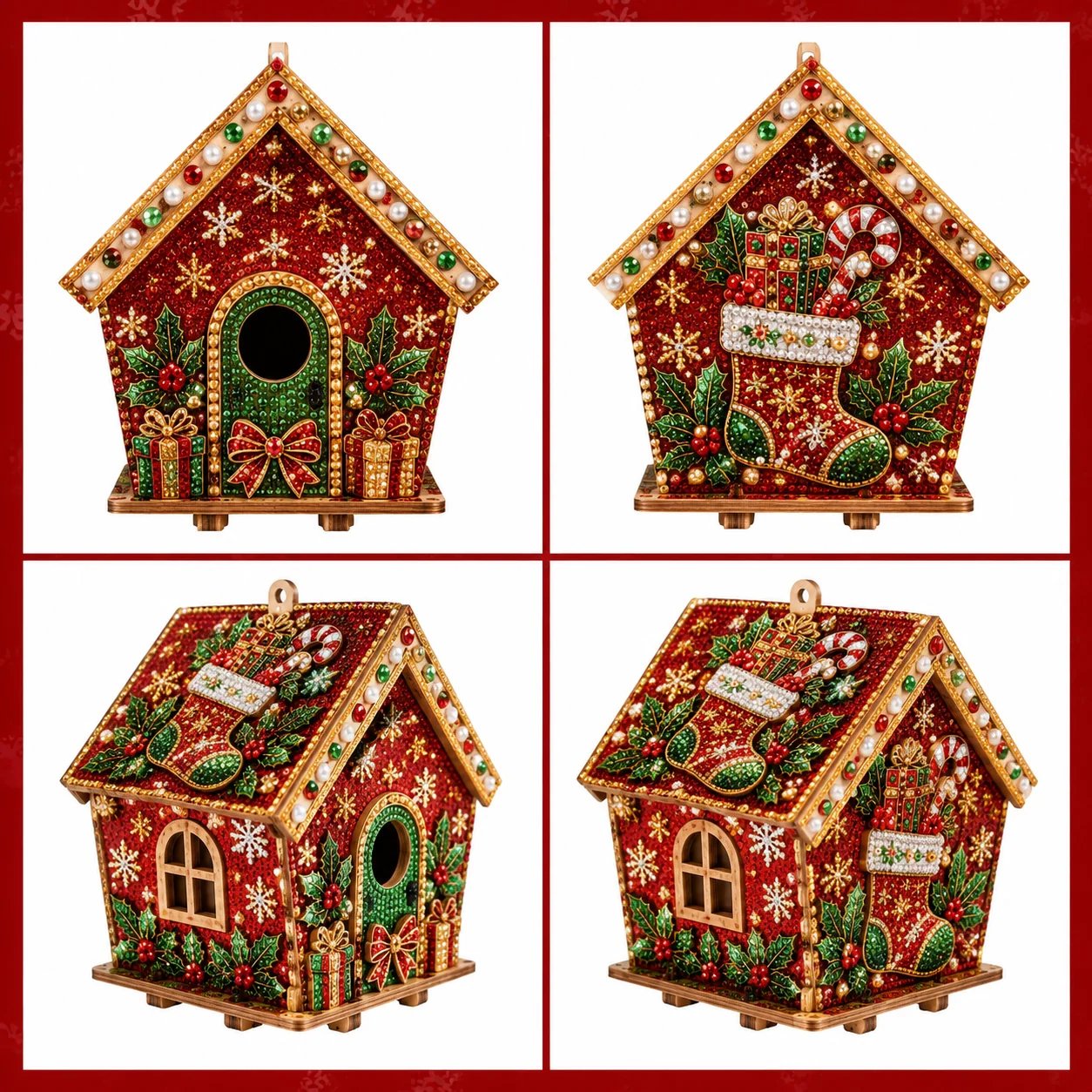 🎄Christmas Pearl Cottage Art Kit | Pre-Cut Wooden Panels, Sparkling Rhinestones, Pearl Beads & Complete Tools for a 3D Holiday House ✨
