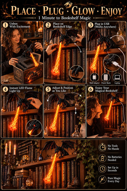 Fire-Breathing Dragon LED Sculpture | Fantasy Bookshelf & Desk Decor