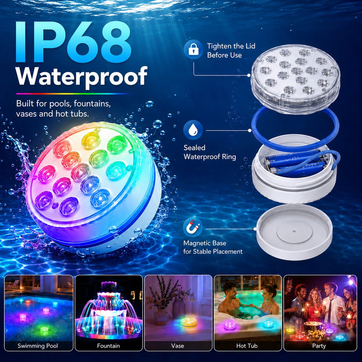 🌈 Light Up Your Pool Nights — Magnetic Waterproof LED Lights for Every Mood ✨