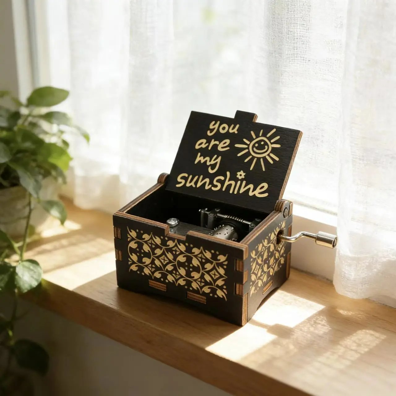 Hand-Crank Wooden Music Box: Plays “You Are My Sunshine”