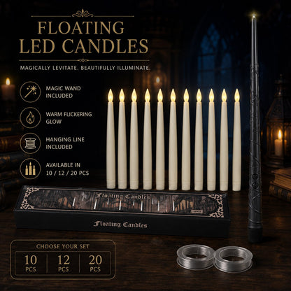 ✨ Floating LED Candles with Wand Remote | Flameless Hanging Candle Set🪄