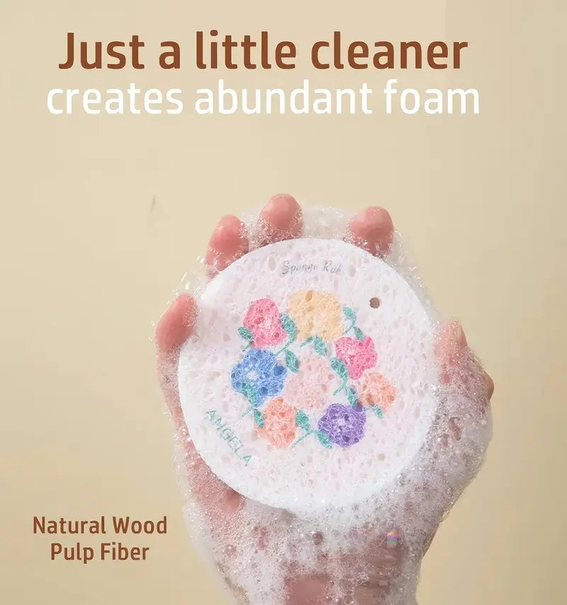 Natural Wood Pulp Floral Dish Sponge 🌱 | Eco-Friendly Kitchen Cleaning Essential 🧽
