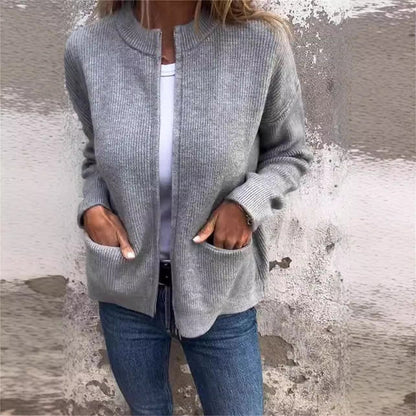 🔥 Round Neck Zipper Knitted Jacket