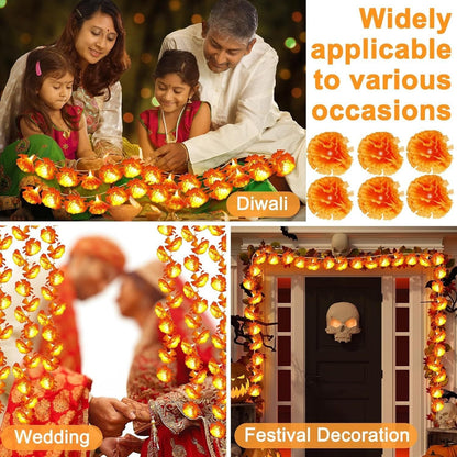 🎃 3M Day of the Dead Marigold String Lights, 20 LED Cempasuchil Flower Garland