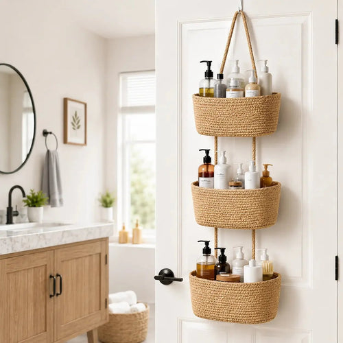 🌿 Woven Cotton 3-Tier Over-Door Basket