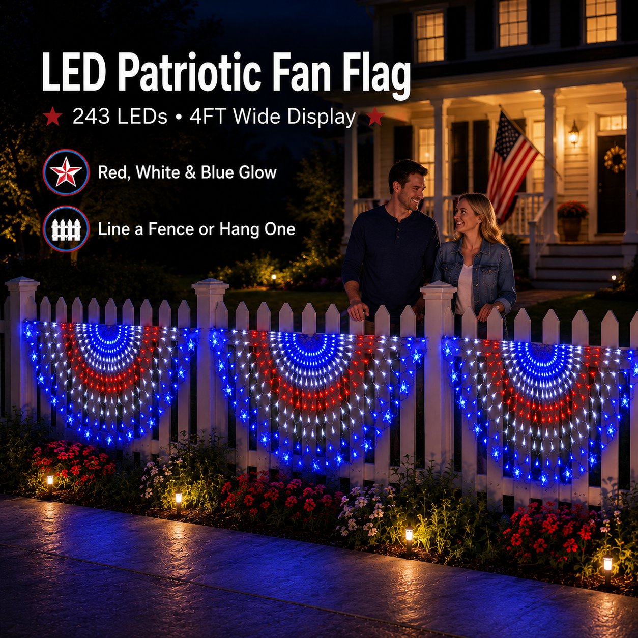 🇺🇸 Patriotic LED Fence Light – 4FT Red White Blue Glow Outdoor Decor