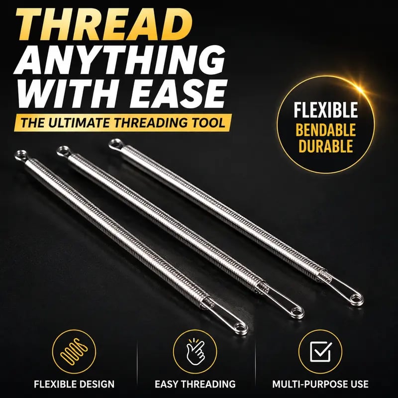 2Pcs Flexible Drawstring Threading Tool 🧵 Bendable Metal Spring Threader for Hoodies Pants Shoelaces