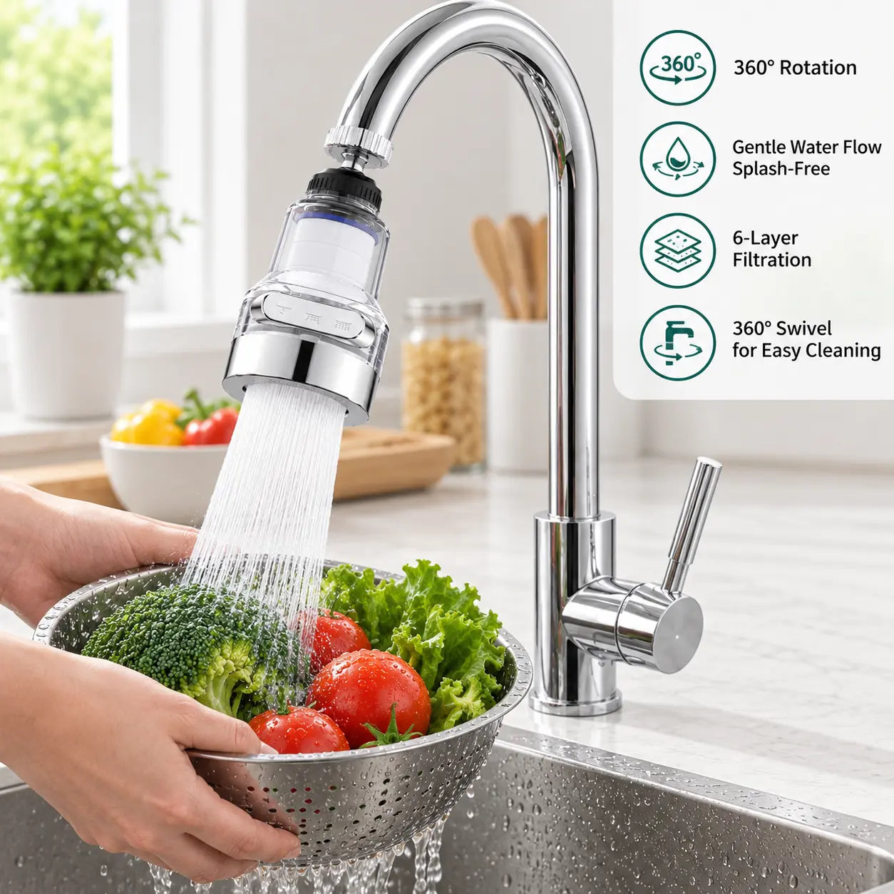 360° Rotating Faucet Aerator Filter, 6-Layer Filter with 3 Water Modes（ Includes 10 Replacement Filters ）
