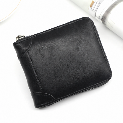 💼 Men Retro PU Leather Zip Wallet, Bifold Card Coin Purse