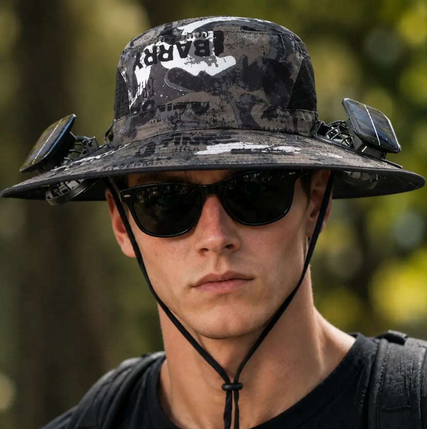 2026 New⚡Solar-Powered Outdoor Cooling Fan Hat – Wide Brim Sun Protection, Dual Fans, 3 Speeds, USB + Solar Charging, Unisex