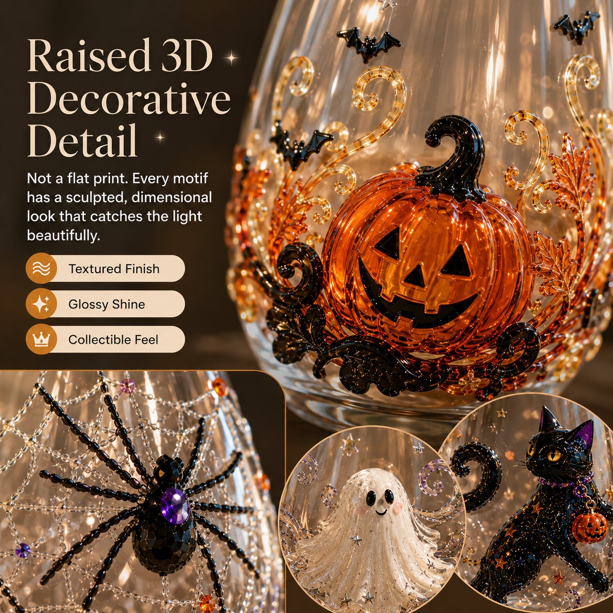 🎃 3D Halloween Artisan Glassware Collection | For Magical Halloween Sips, Eye-Catching 3D Details, Luminous Festive Party Moments & Cozy Fall Home Bar Glow ✨