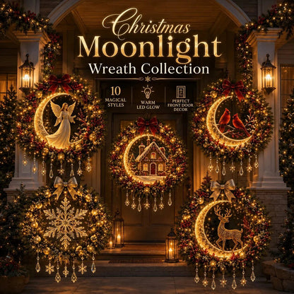 ✨ Christmas Moonlight Wreath Collection – Lighted Holiday Door Decor