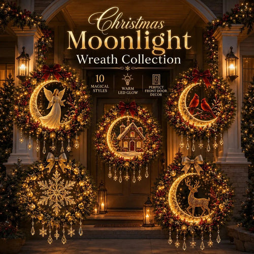 ✨ Christmas Moonlight Wreath Collection – Lighted Holiday Door Decor