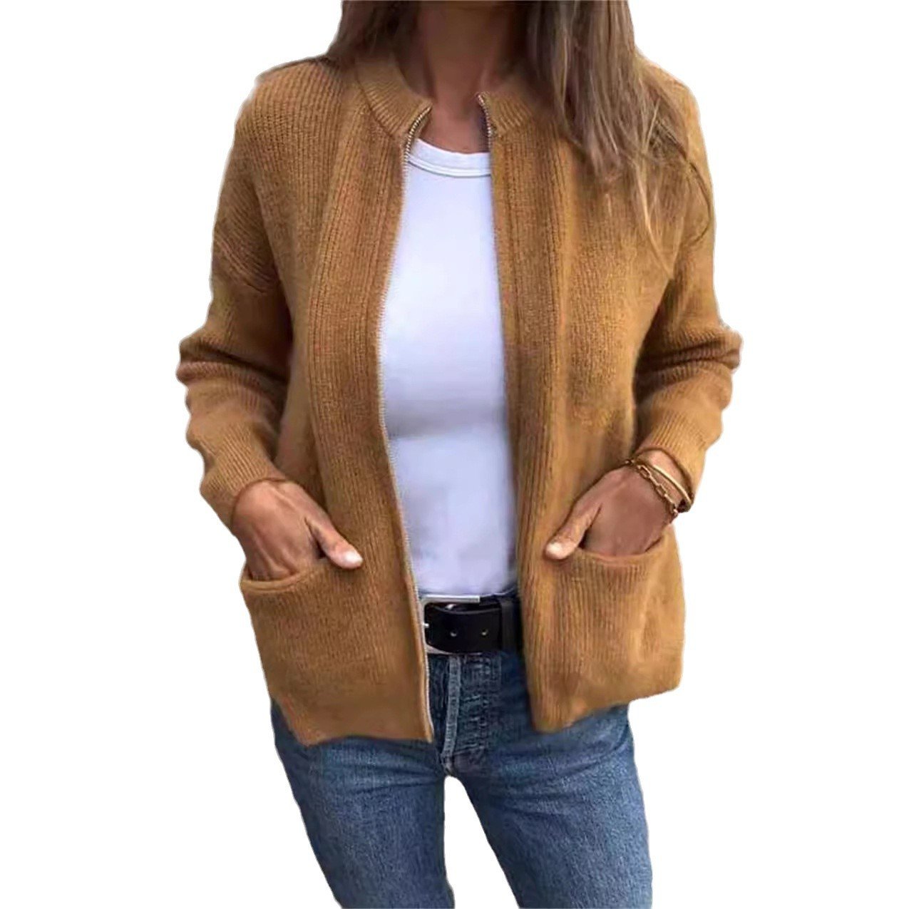 🔥 Round Neck Zipper Knitted Jacket