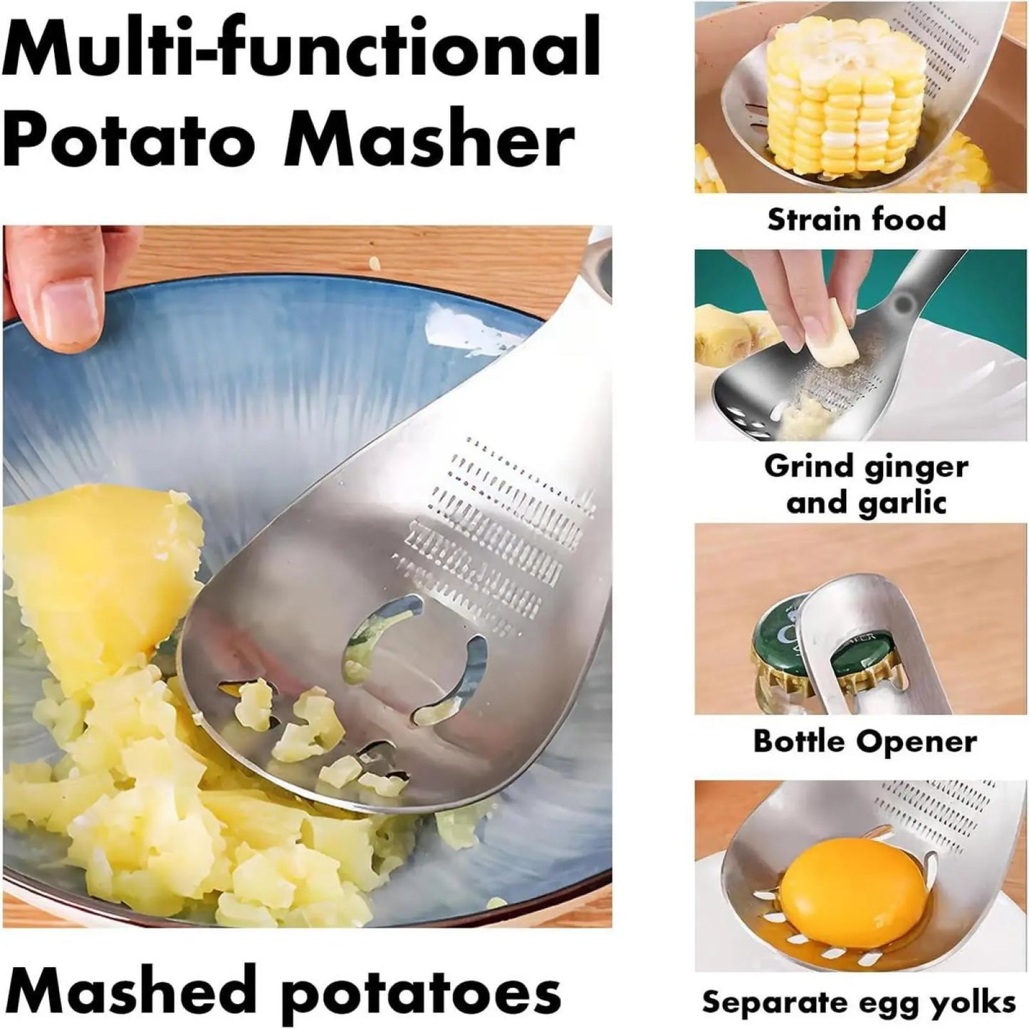 Multifunctional Kitchen Masher, Garlic & Ginger Grater ✅