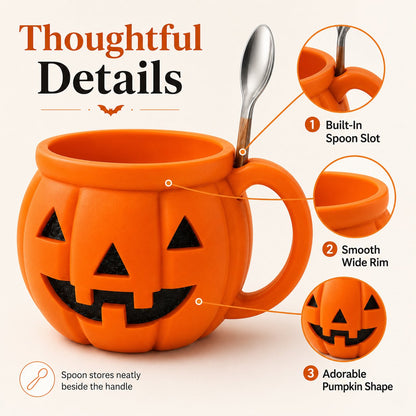 🎃 Spooky Season Starts Here — Cute Pumpkin Cup with Built-In Spoon Holder! 🥄✨