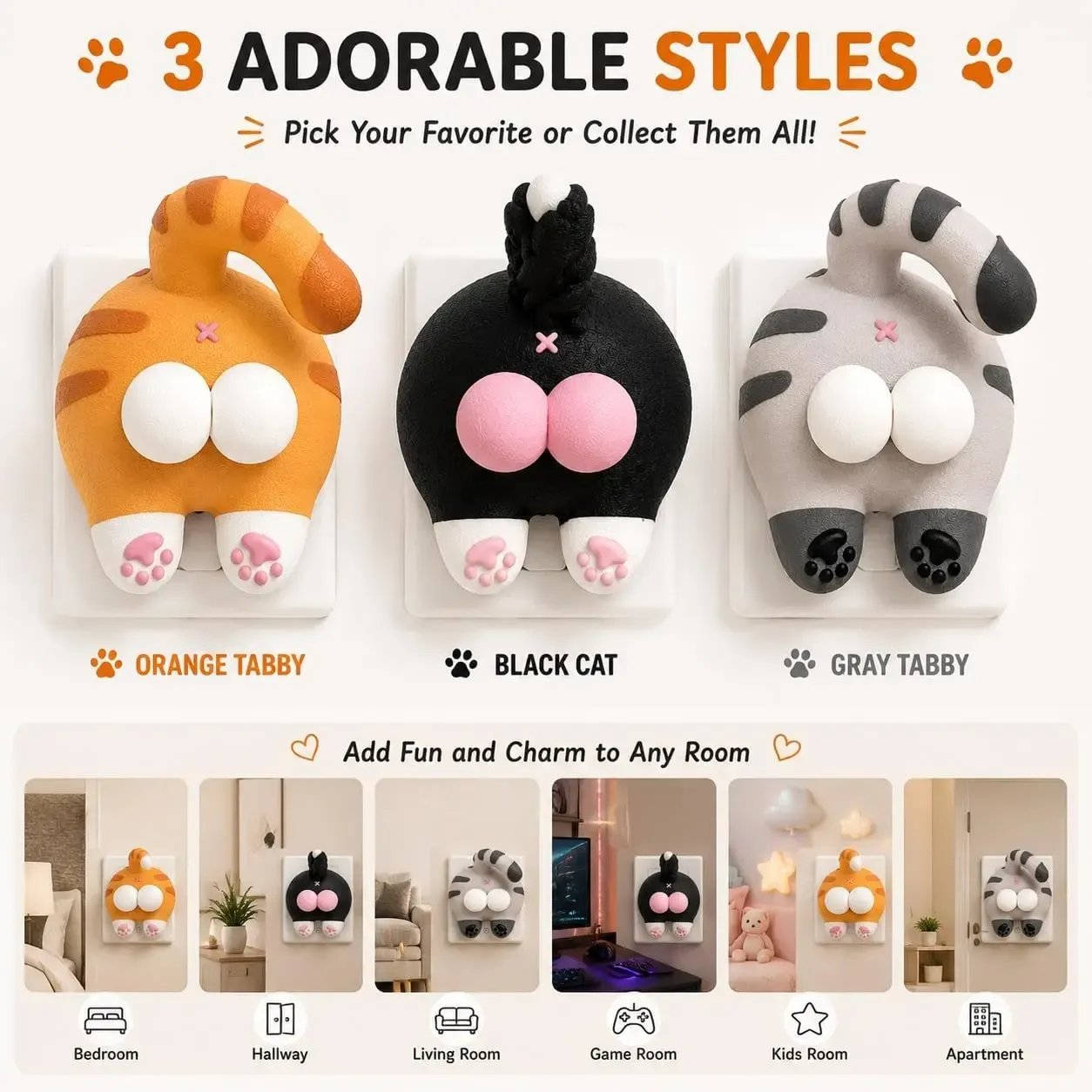 🐱Funny Cat Butt Light Switch Cover, 3D Double Rocker Decor Wall Plate