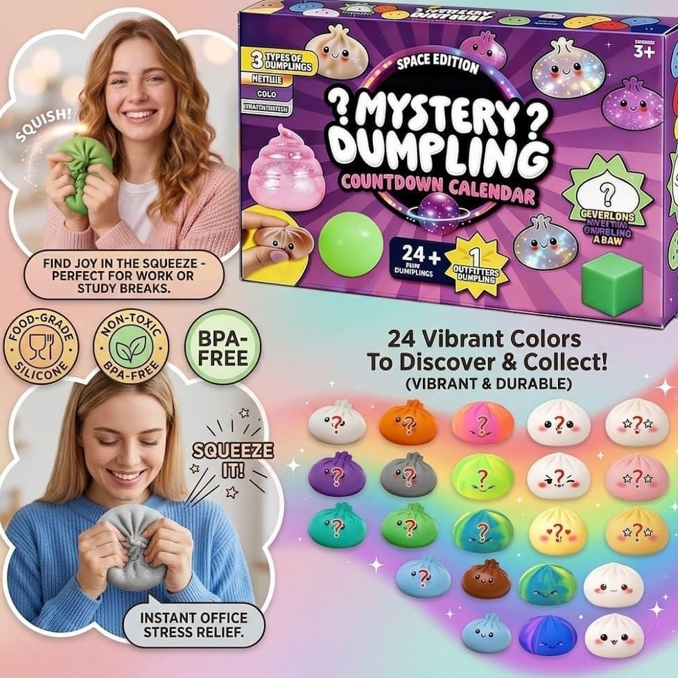 🥟 24-Day Squishy Dumpling Advent Calendar – Stress Relief, 24 Vibrant Colors, Collectible
