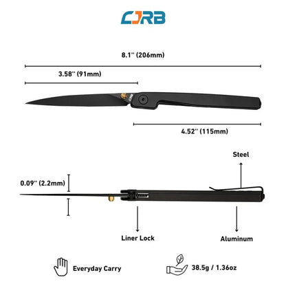 🔥CJRB Lanky 1.36oz Ultra-Light Gentleman's Folder – AR-RPM9 Wharncliffe Blade & Slim Aluminum Design for Elegant Everyday Carry and Outdoor Use.
