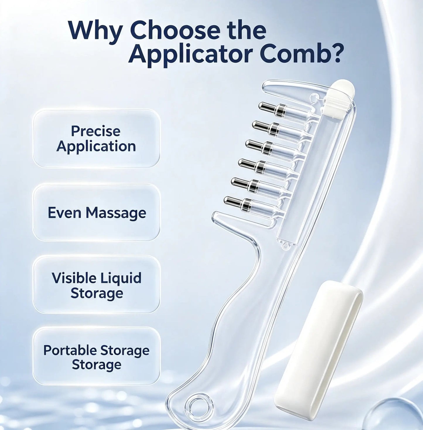 💧Refillable Scalp Oil Applicator Comb with 7 Metal Massage Tips – Even Root Serum Distribution & Scalp Stimulation for Hair Care