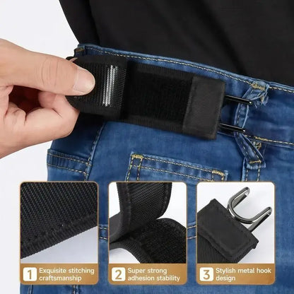 2PCS Adjustable Buckle-Free Elastic Belt, Invisible Metal Hook Waist Belt for Men & Women