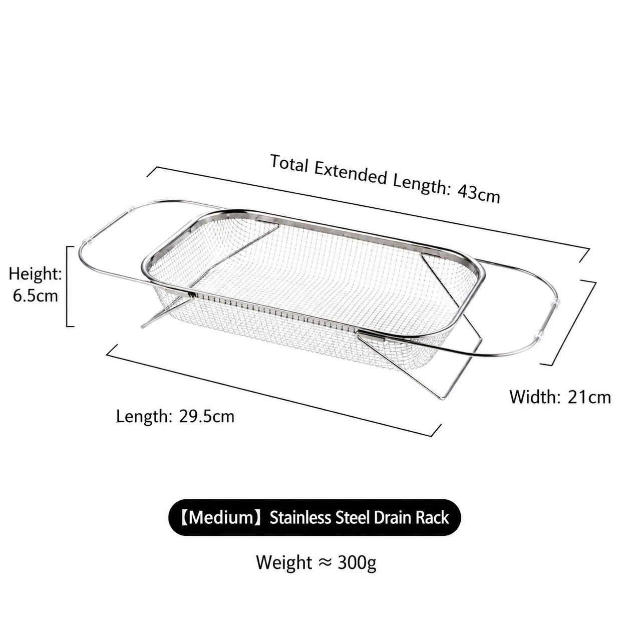 Stainless Steel Over-The-Sink Colander Strainer Basket, Expandable Rectangle Fine Mesh Kitchen Utensils with Handles, Silver Kitchen Essential
