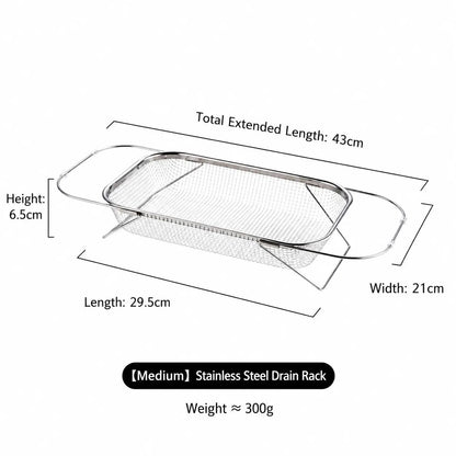 Stainless Steel Over-The-Sink Colander Strainer Basket, Expandable Rectangle Fine Mesh Kitchen Utensils with Handles, Silver Kitchen Essential