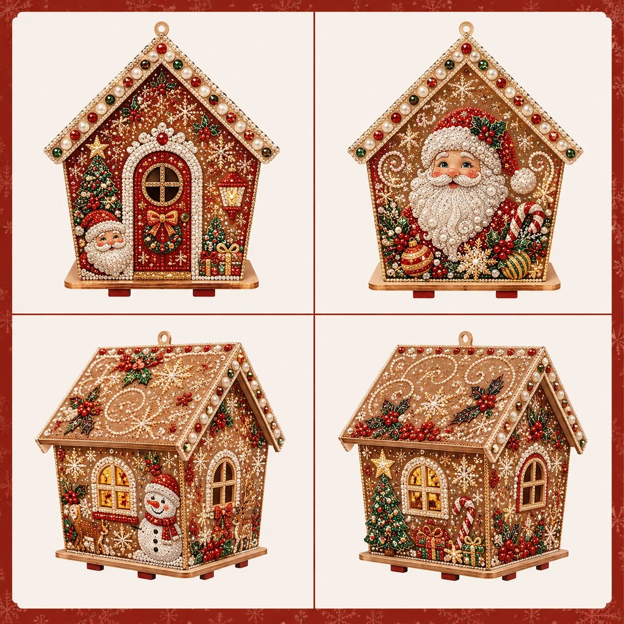 🎄Christmas Pearl Cottage Art Kit | Pre-Cut Wooden Panels, Sparkling Rhinestones, Pearl Beads & Complete Tools for a 3D Holiday House ✨