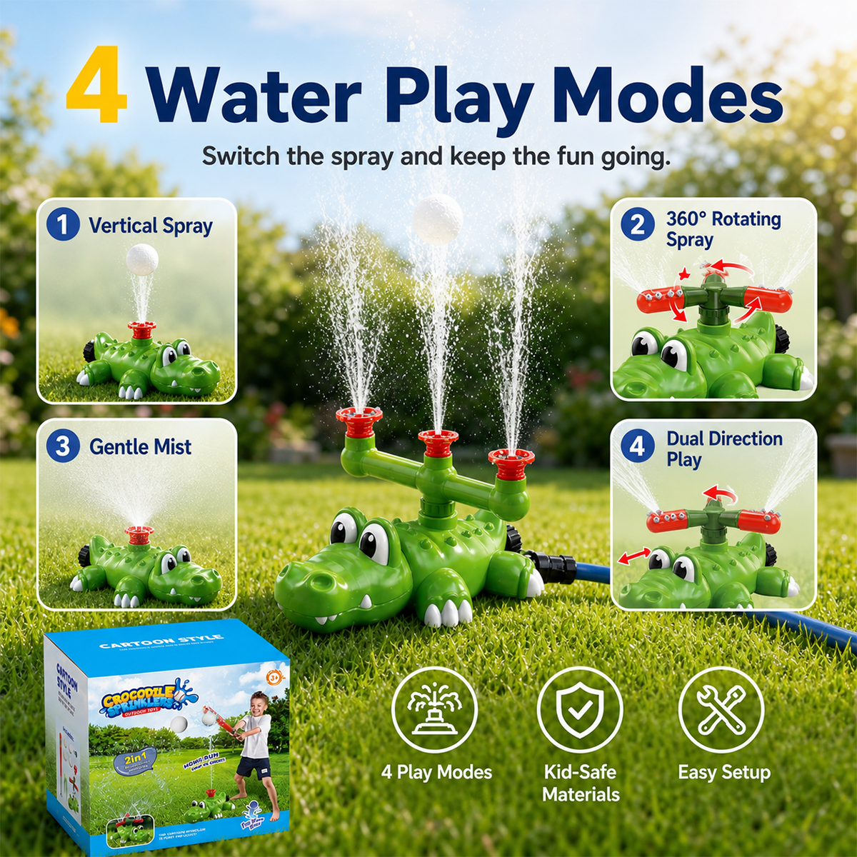 💦 4-in-1 Kids Crocodile Baseball Water Sprinkler T Ball Set & Water Ball Toy 💦