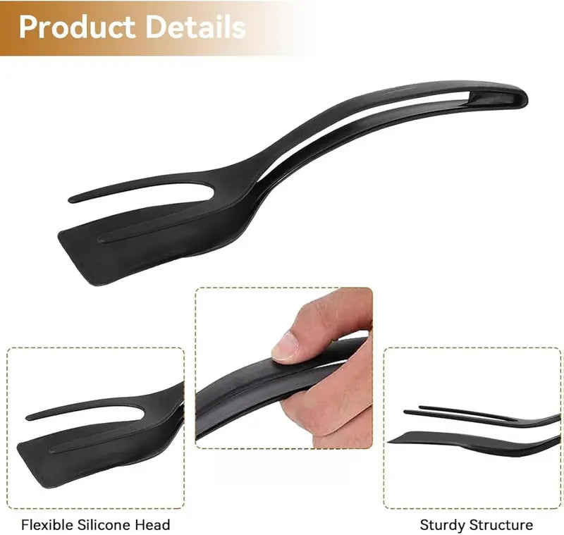 Grip & Flip Spatula Tongs - Sturdy, Durable Non-Stick Egg Flipper & Food Turner for Pancakes