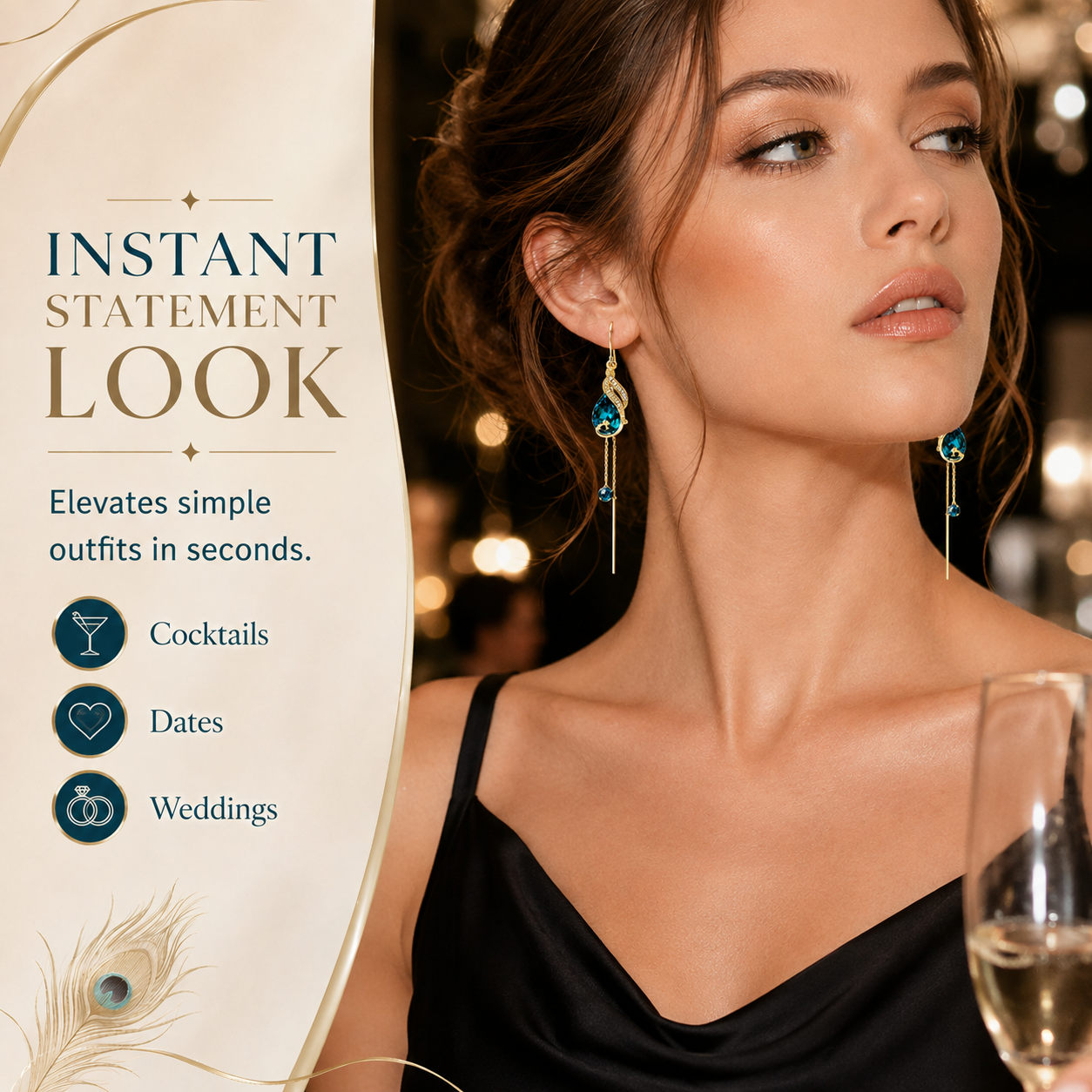 🦚 Royal Peacock Teal Crystal Tassel Earrings • Elegant Drop Earrings