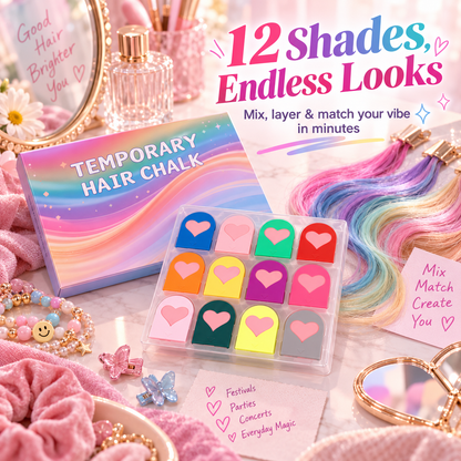 🎨 12-Color Temporary Hair Chalk Comb 🌈
