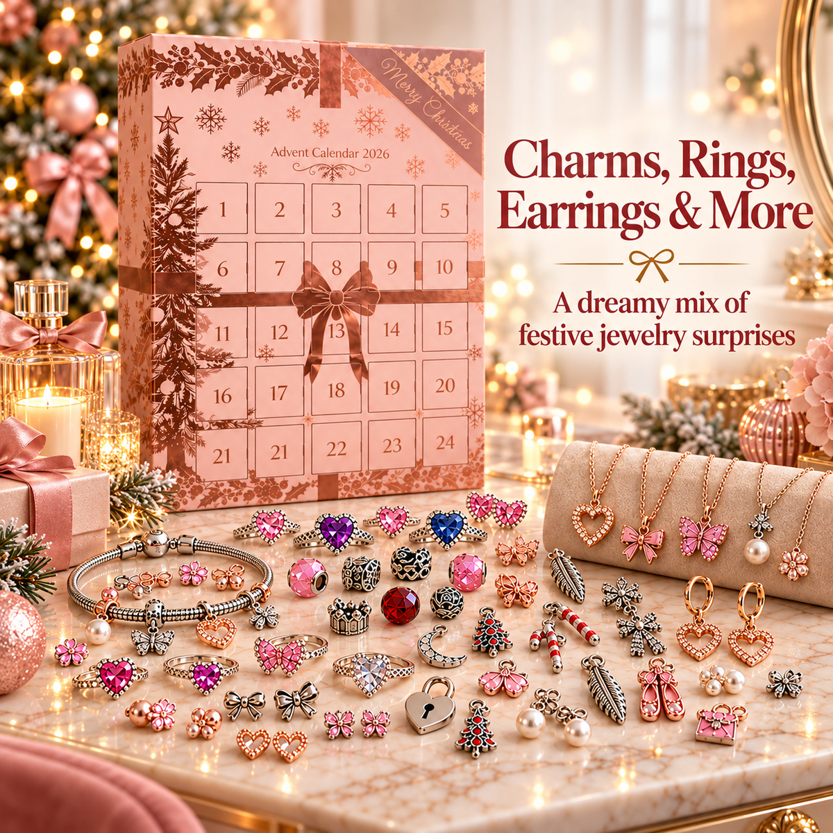 🎀 24-Day Jewelry Advent Calendar – Daily Mystery Charms & Holiday Surprises ✨🎄