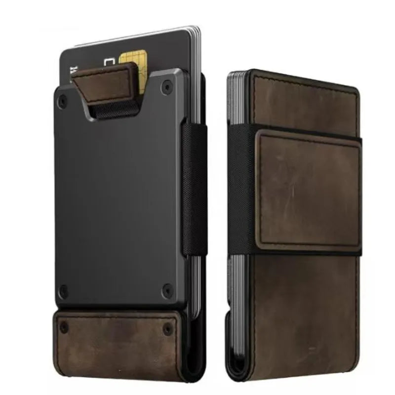 Unisex genuine leather stitching, solid color with pattern, suitable for spring RFID card holders.