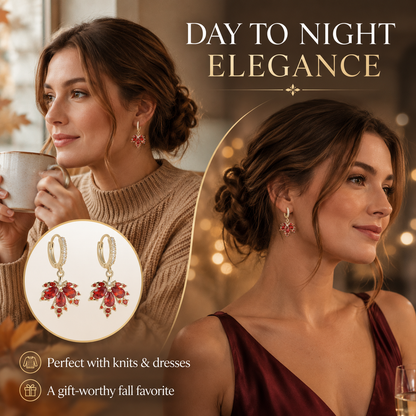 🍁 Autumn Glow: Crystal Maple Leaf Drop Earrings in Gold Finish