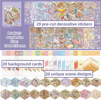🏙️Create Your Unique Miniature World with Our 3D Scene Sticker Book ✨