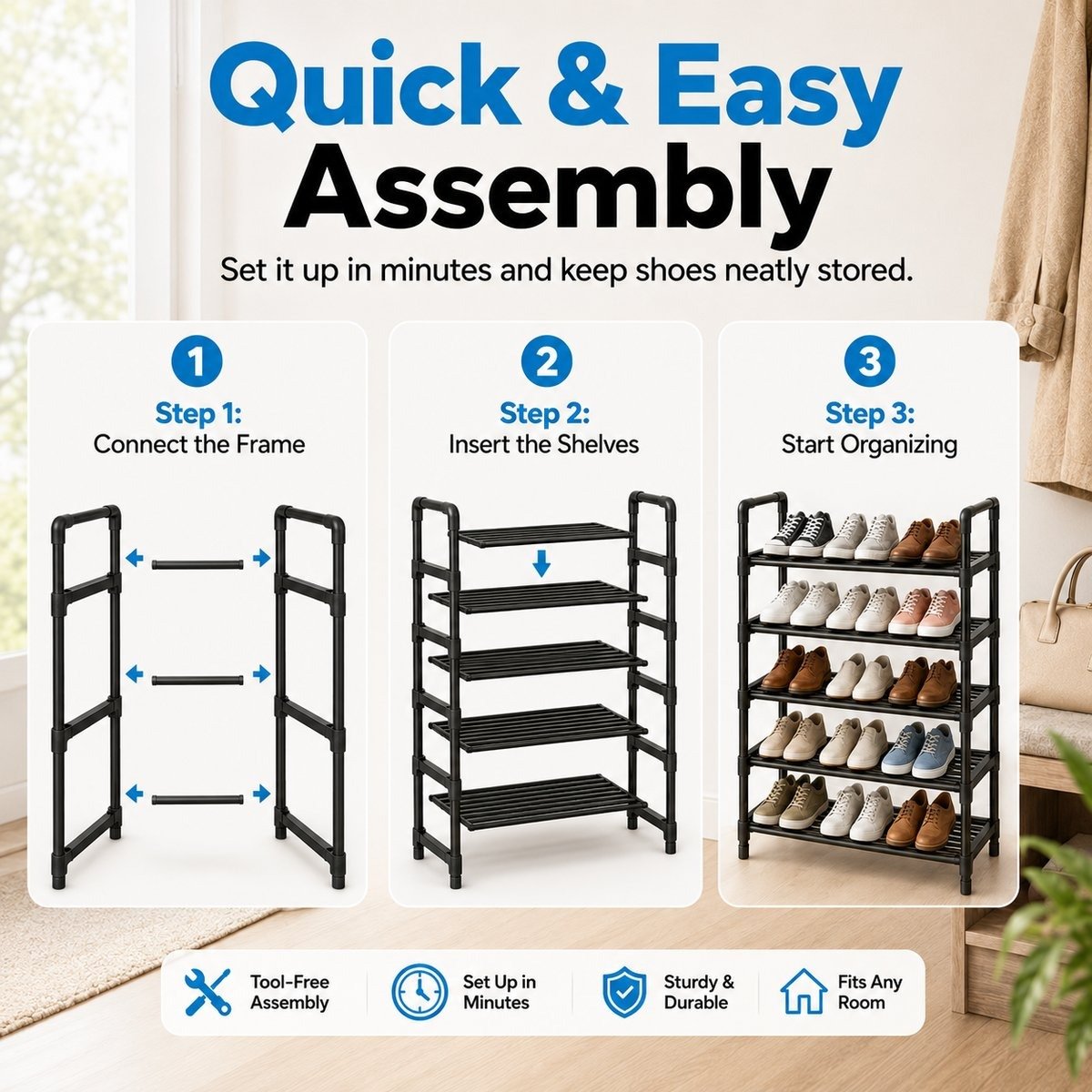 👟Multi-layer Shoe Storage Shelf | Sturdy· Stackable· Space-Saving