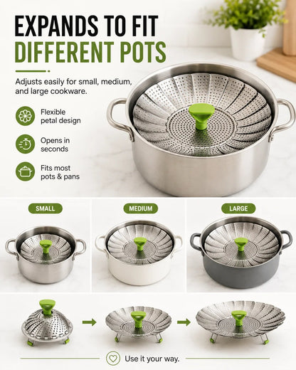 Expandable Stainless Steel Steamer Basket | Foldable Pot Insert