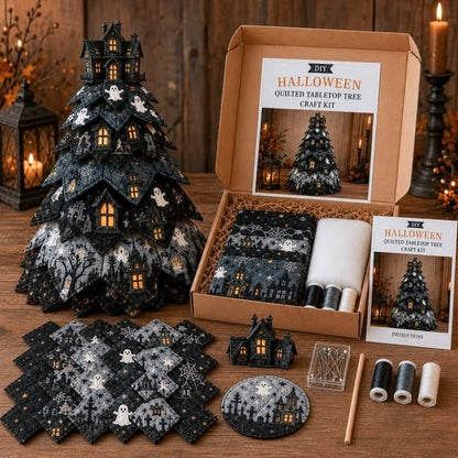 🎃✨ Lighted Halloween Quilted Fabric Tree – Cozy Handmade Glow Decoration