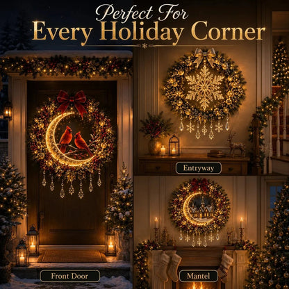 ✨ Christmas Moonlight Wreath Collection – Lighted Holiday Door Decor