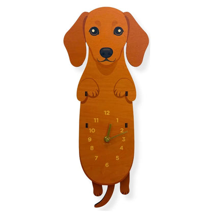 Playful Swinging Dog Wooden Wall Clock