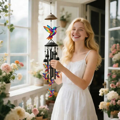 🔥🐦Vintage Colorful Hummingbird Wind Chime with Metal Tubes and Bells