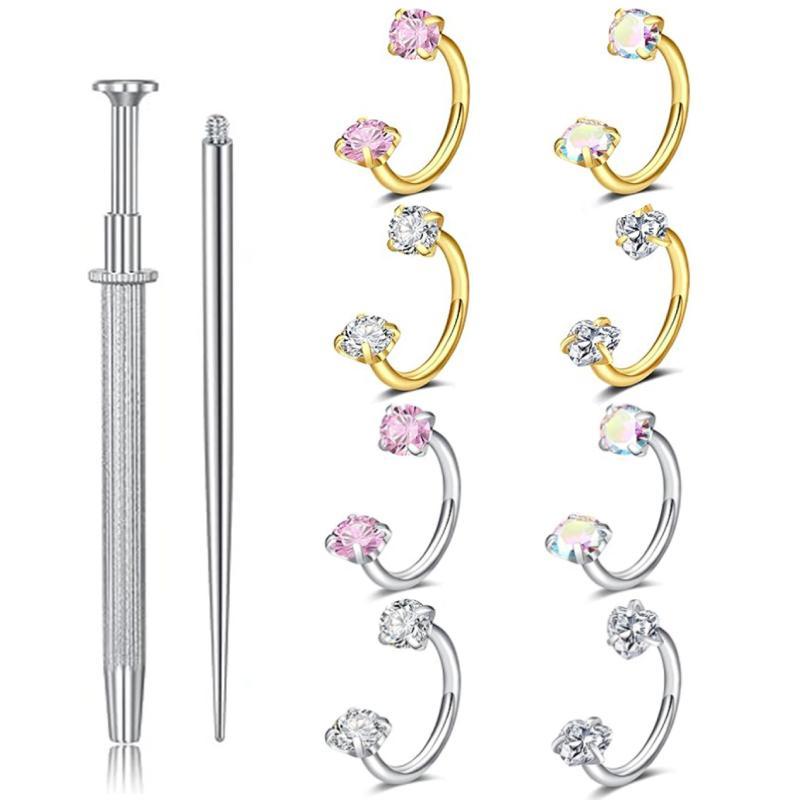 14K Gold Plated CZ Horseshoe Nose Rings – 16G, 1mm